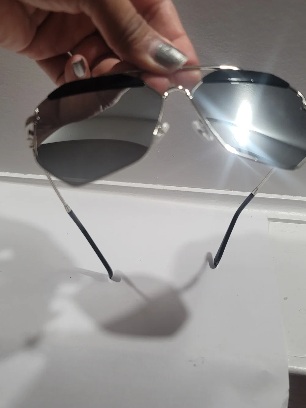 Silver Geometric Aviator Sunglasses